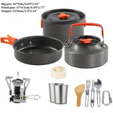 Outdoor Camping Cookware Set Marching Utensils Tableware Cooking Stove Kit Travel Pan Hiking Picnic Camping Tools for 1-2 Person