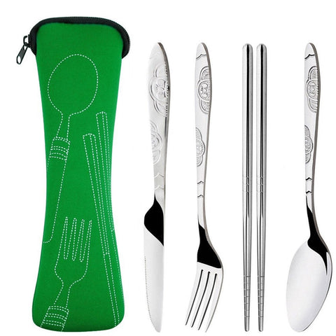 Wholesale Stainless Steel Fork Spoon Chopsticks with Pocket Bag Outdoor Sports Camping Picnic Tableware Cutlery Set Party