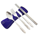 Wholesale Stainless Steel Fork Spoon Chopsticks with Pocket Bag Outdoor Sports Camping Picnic Tableware Cutlery Set Party