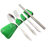 Wholesale Stainless Steel Fork Spoon Chopsticks with Pocket Bag Outdoor Sports Camping Picnic Tableware Cutlery Set Party