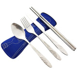 Wholesale Stainless Steel Fork Spoon Chopsticks with Pocket Bag Outdoor Sports Camping Picnic Tableware Cutlery Set Party