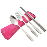 Wholesale Stainless Steel Fork Spoon Chopsticks with Pocket Bag Outdoor Sports Camping Picnic Tableware Cutlery Set Party