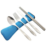 Wholesale Stainless Steel Fork Spoon Chopsticks with Pocket Bag Outdoor Sports Camping Picnic Tableware Cutlery Set Party